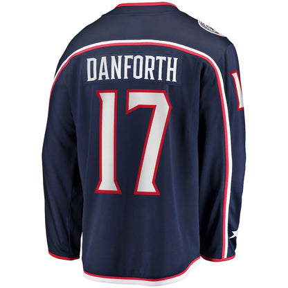 C.Blue Jackets #17 Justin Danforth Fanatics Branded Home Breakaway Player Jersey Navy Stitched American Hockey Jerseys - Main View