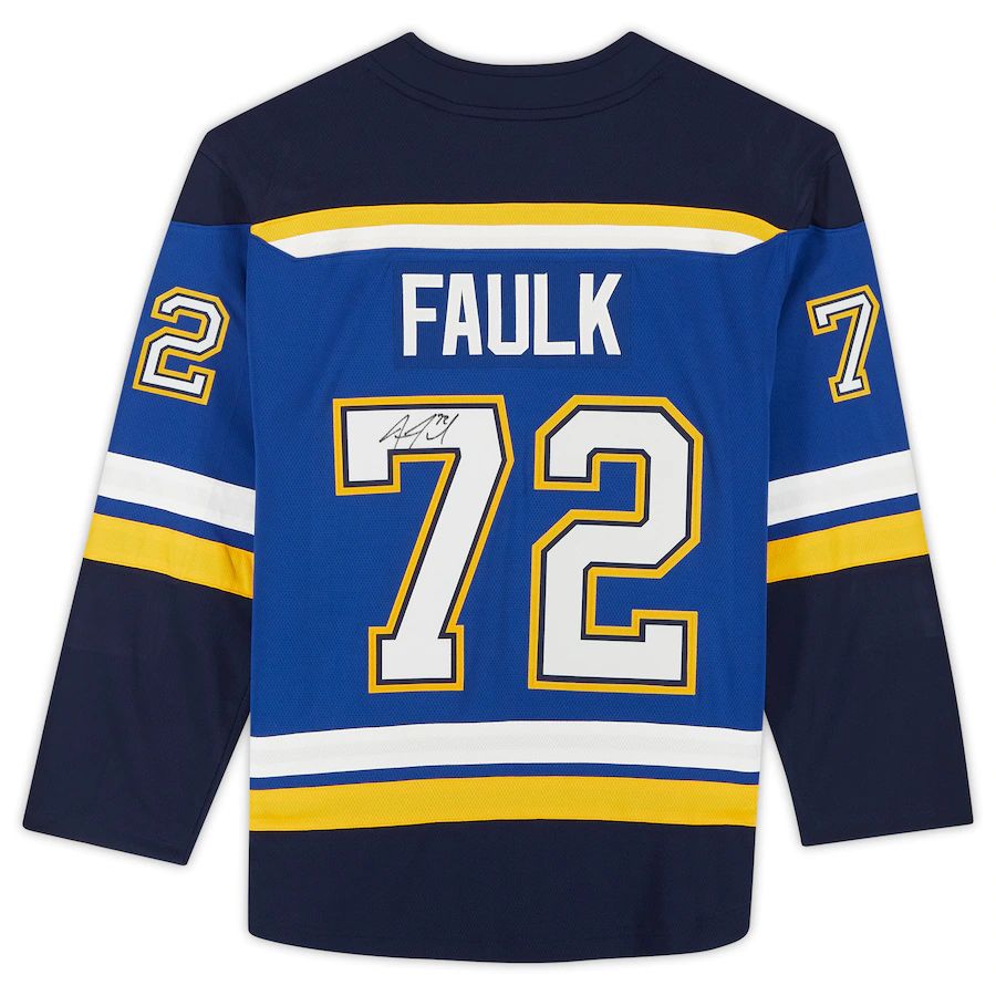 St.L.Blues #72 Justin Faulk Fanatics Authentic Autographed Fanatics Breakaway Jersey Blue Stitched American Hockey Jerseys - Main View