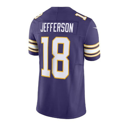 MN.Vikings #18 Justin Jefferson Classic Vapor F.U.S.E. Limited Jersey - Purple Stitched American Football Jerseys - Main View