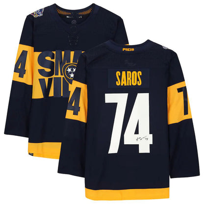 N.Predators #74 Juuse Saros Fanatics Authentic Autographed 2022 Stadium Series Jersey Navy Stitched American Hockey Jerseys - Main View