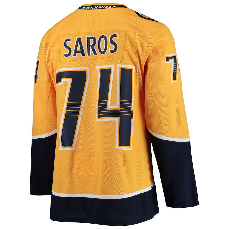 N.Predators #74 Juuse Saros Home Authentic Player Jersey Gold Stitched American Hockey Jerseys - Main View