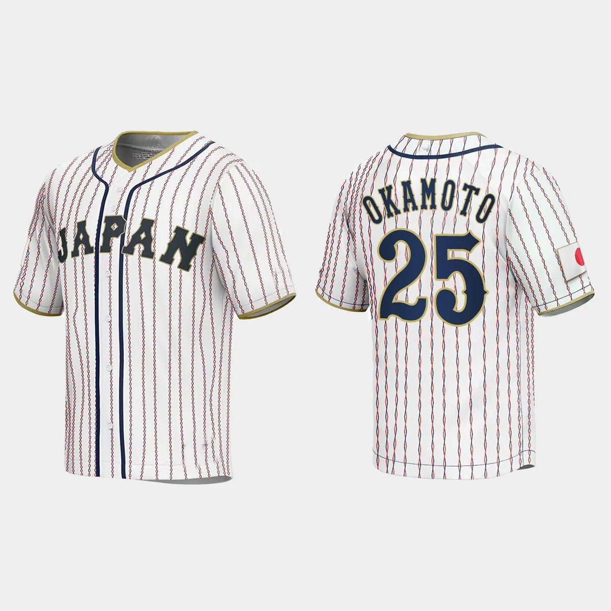 #25 KAZUMA OKAMOTO JAPAN BASEBALL 2023 WORLD BASEBALL CLASSIC JERSEY ¨C WHITE Stitches Baseball Jerseys - Main View
