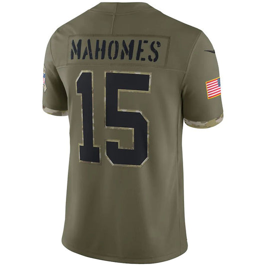 KC.Chiefs #15 Patrick Mahomes Olive 2022 Salute To Service Limited Jersey Stitched American Football Jerseys - Main View