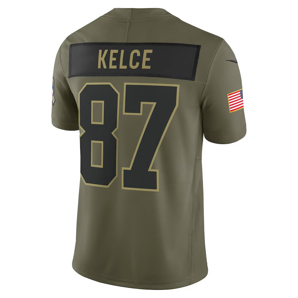 KC.Chiefs #87 Travis Kelce Olive 2025 Salute to Service Limited Stitched American Football Jerseys - Main View