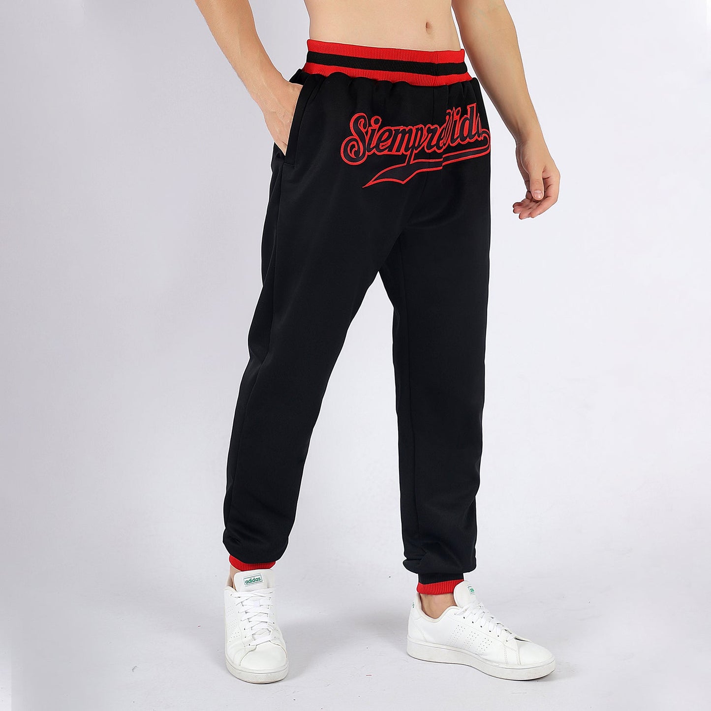 Custom Black Black-Red Sports Pants view 2