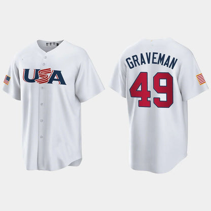 #49 KENDALL GRAVEMAN CHICAGO WHITE SOX 2023 WORLD BASEBALL CLASSIC USA REPLICA JERSEY ¨C WHITE Stitches Baseball Jerseys - Main View