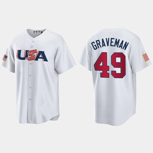 #49 KENDALL GRAVEMAN CHICAGO WHITE SOX 2023 WORLD BASEBALL CLASSIC USA REPLICA JERSEY ¨C WHITE Stitches Baseball Jerseys - Main View