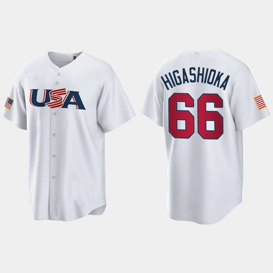 #66 KYLE HIGASHIOKA NEW YORK YANKEES 2023 WORLD BASEBALL CLASSIC USA REPLICA JERSEY ¨C WHITE Stitches Baseball Jerseys - Main View