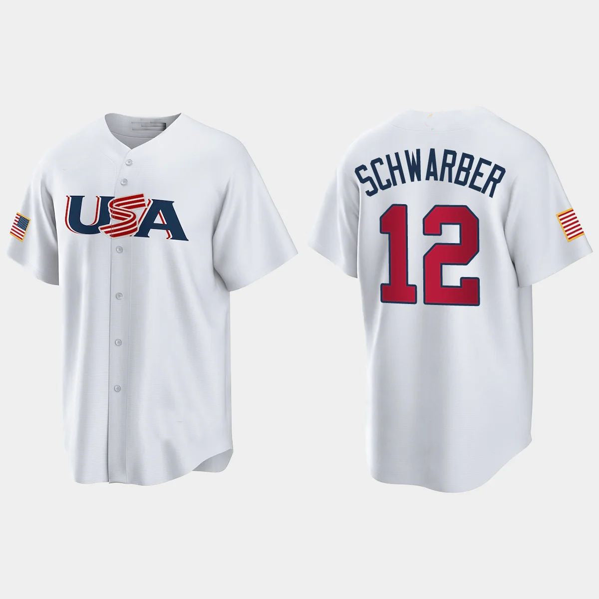 #12 KYLE SCHWARBER PHILADELPHIA PHILLIES 2023 WORLD BASEBALL CLASSIC USA REPLICA JERSEY ¨C WHITE Stitches Baseball Jerseys - Main View