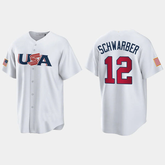 #12 KYLE SCHWARBER PHILADELPHIA PHILLIES 2023 WORLD BASEBALL CLASSIC USA REPLICA JERSEY ¨C WHITE Stitches Baseball Jerseys - Main View