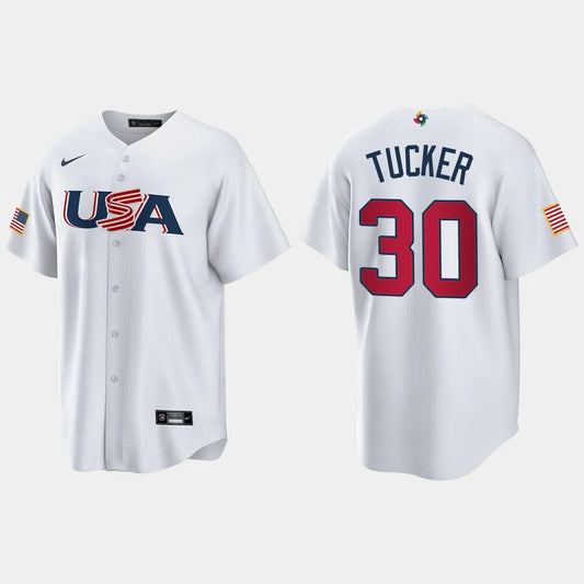 #30 KYLE TUCKER HOUSTON ASTROS 2023 WORLD BASEBALL CLASSIC USA REPLICA JERSEY ¨C WHITE Stitches Baseball Jerseys - Main View