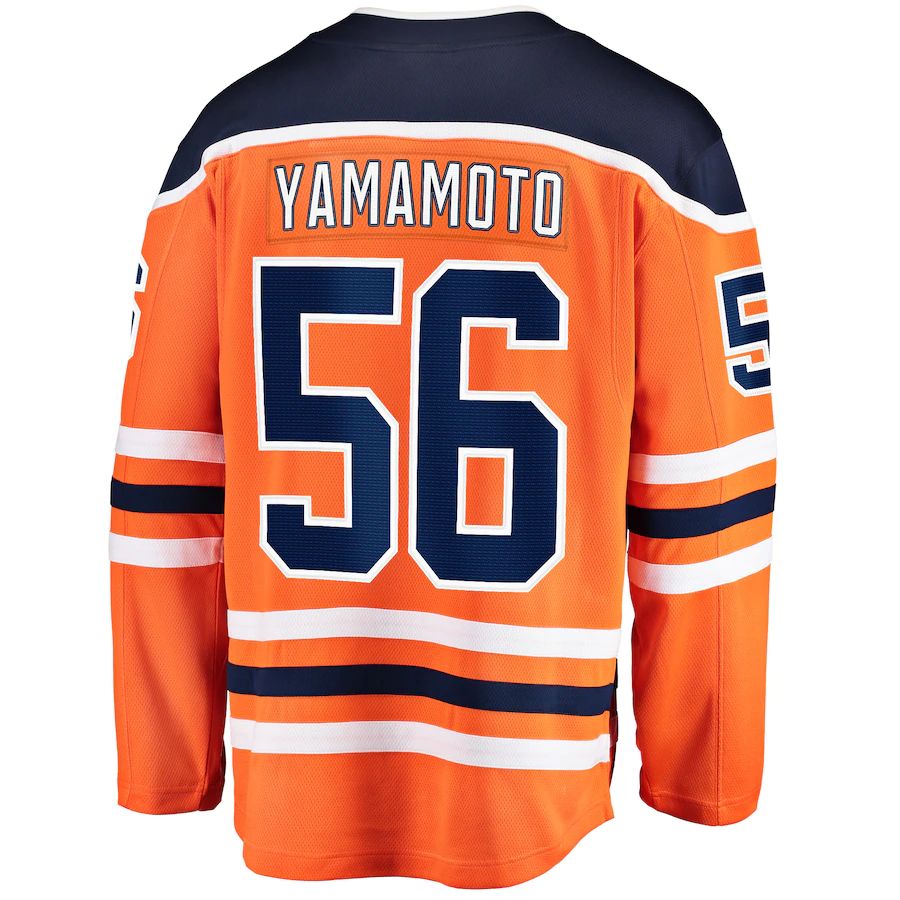 E.Oilers #56 Kailer Yamamoto Fanatics Branded Home Breakaway Player Jersey Orange Stitched American Hockey Jerseys - Main View