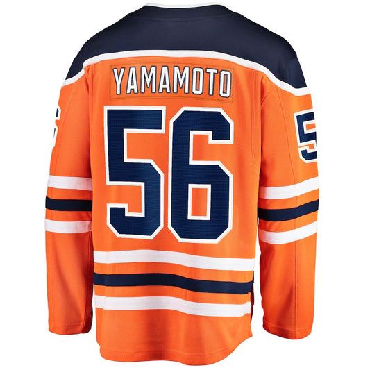 E.Oilers #56 Kailer Yamamoto Fanatics Branded Home Breakaway Player Jersey Orange Stitched American Hockey Jerseys - Main View