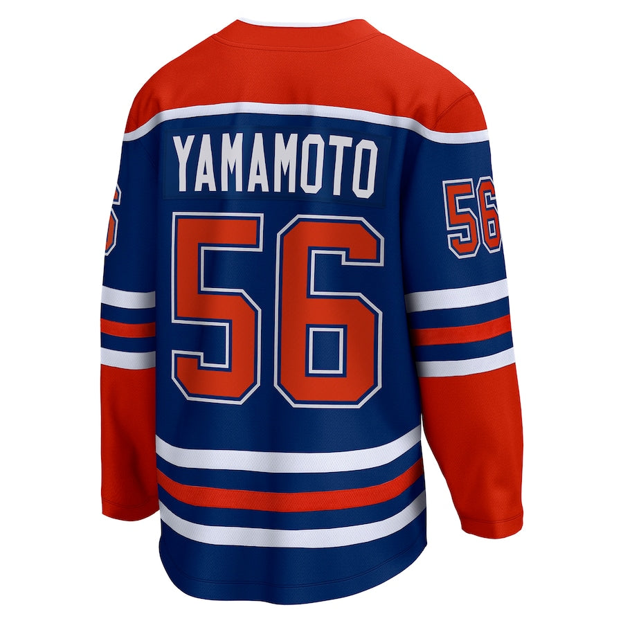 E.Oilers #56 Kailer Yamamoto Fanatics Branded Home Breakaway Player Jersey Royal Stitched American Hockey Jerseys - Main View