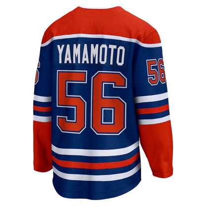 E.Oilers #56 Kailer Yamamoto Fanatics Branded Home Breakaway Player Jersey Royal Stitched American Hockey Jerseys - Main View