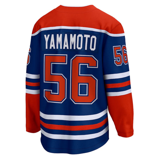 E.Oilers #56 Kailer Yamamoto Fanatics Branded Home Breakaway Player Jersey Royal Stitched American Hockey Jerseys - Main View