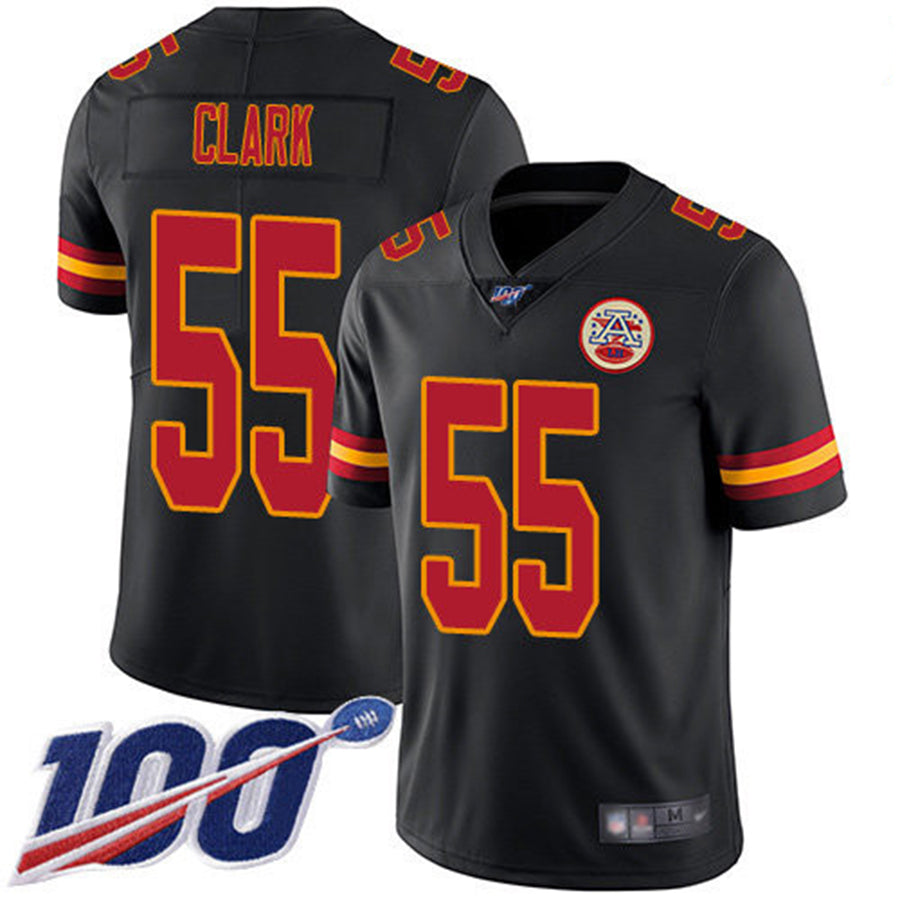 Custom KC.Chiefs Black Limited Rush 100th Season Jersey American Stitched Jersey Football Jerseys - Main View