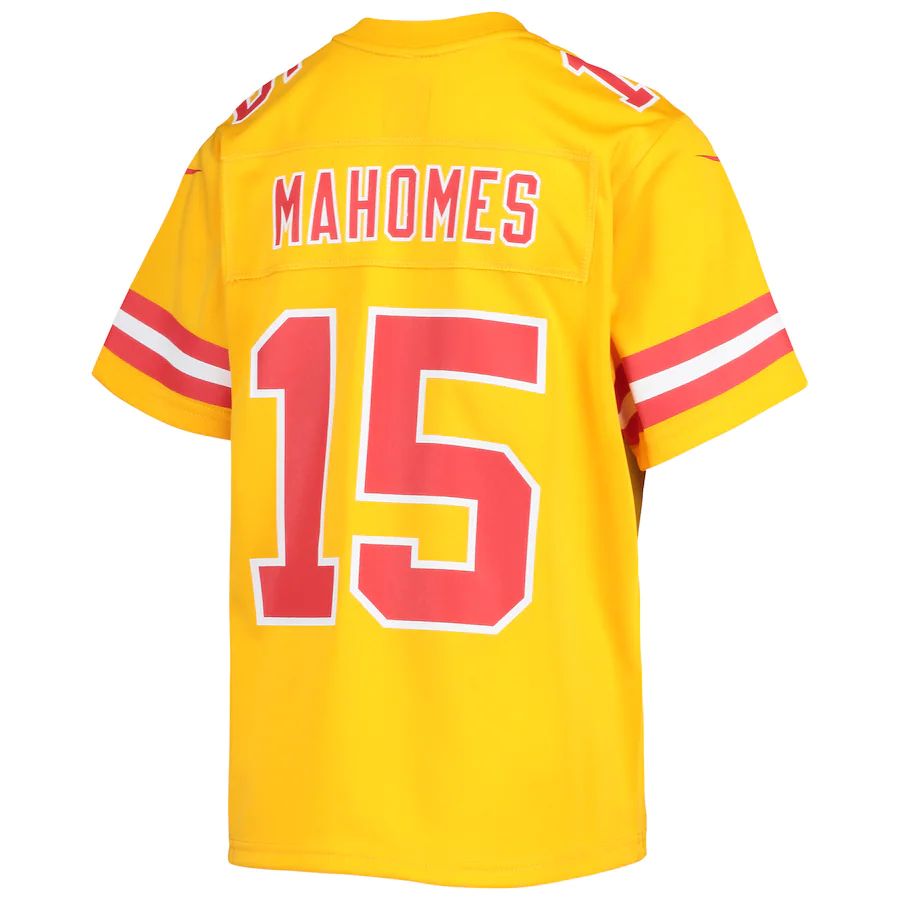 KC.Chiefs #15 Patrick Mahomes Gold Inverted Team Game Jersey Stitched American Football Jerseys - Main View
