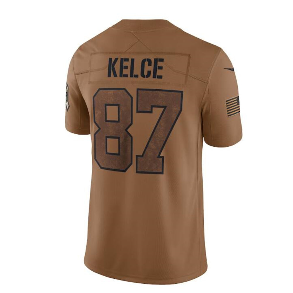 KC.Chiefs #87 Travis Kelce Brown 2023 Salute To Service Limited Jersey Stitched American Football Jerseys - Main View