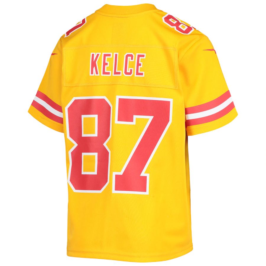 KC.Chiefs #87 Travis Kelce Gold Inverted Team Game Jersey Stitched American Football Jerseys - Main View