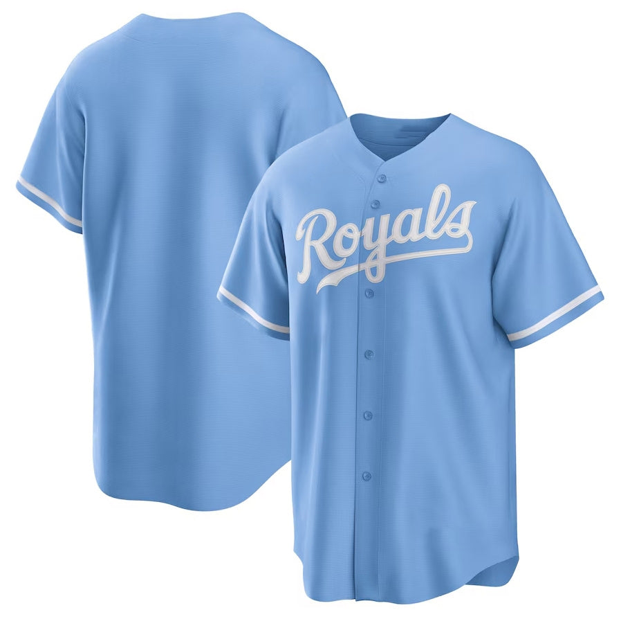 Kansas City Royals Alternate Replica Team Logo Jersey - Light Blue Stitched Baseball Jersey - Main View