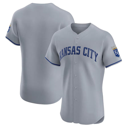 Kansas City Royals Road Vapor Premier Elite Patch Jersey - Gray Stitched Baseball Jersey - Main View