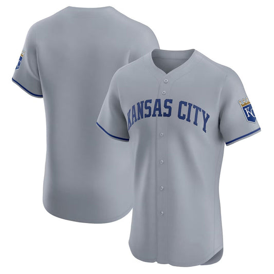 Kansas City Royals Road Vapor Premier Elite Patch Jersey - Gray Stitched Baseball Jersey - Main View