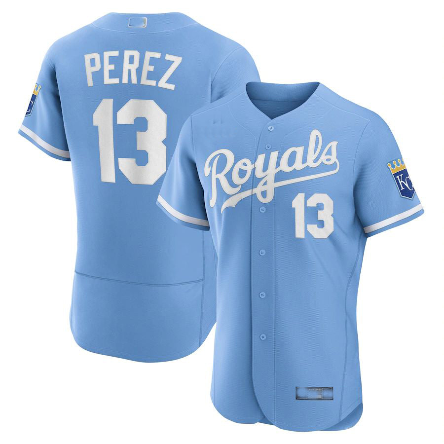 Kansas City Royals #13 Salvador Pérez Light Blue 2022 Alternate Authentic Player Jersey Baseball Jerseys - Main View