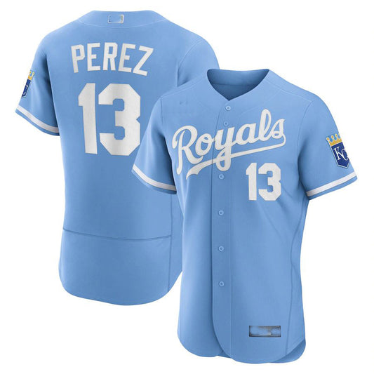 Kansas City Royals #13 Salvador Pérez Light Blue 2022 Alternate Authentic Player Jersey Baseball Jerseys - Main View