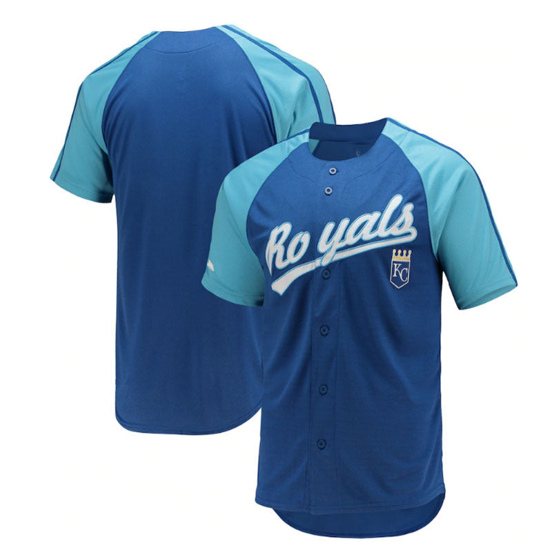 Kansas City Royals Stitches Button-Down Raglan Replica Jersey - Royal Baseball Jerseys - Main View