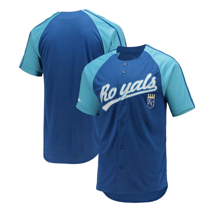 Kansas City Royals Stitches Button-Down Raglan Replica Jersey - Royal Baseball Jerseys - Main View