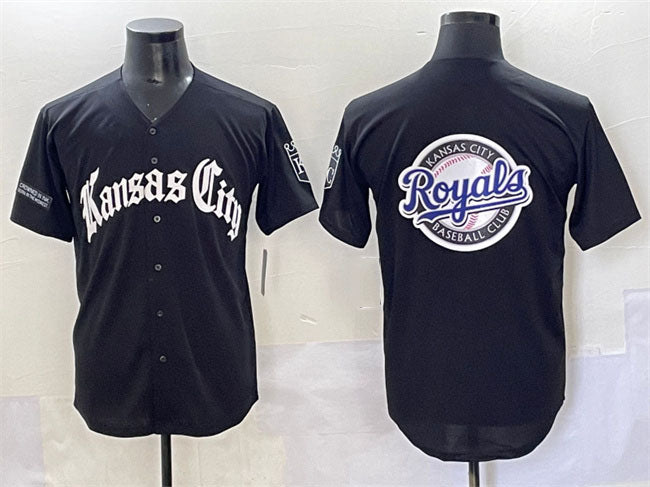 Kansas City Royals Team Big Logo Black 'Gothic Crown Edition' Vapor Premier Limited Stitched Baseball Jersey - Main View