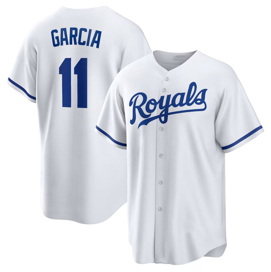 Kansas City Royals #11 Maikel Garcia Home Replica Jersey - White Stitched Baseball Jersey - Main View