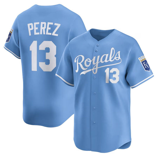 Kansas City Royals #13 Salvador Perez Alternate Limited Player Jersey - Light Blue Stitched Baseball Jersey - Main View