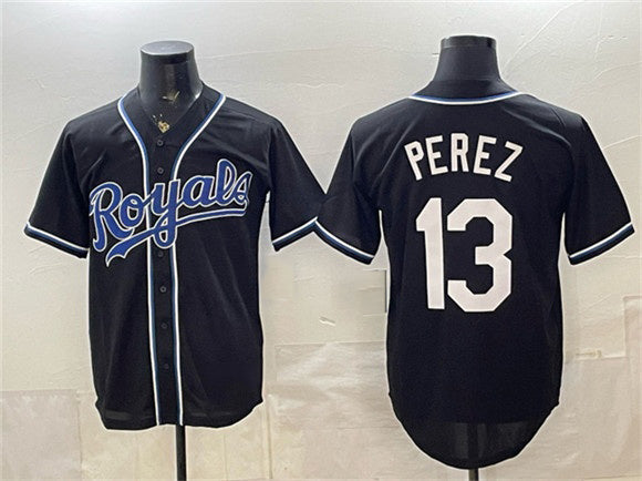 Kansas City Royals #13 Salvador Perez Black 2026 Fashion Replica Black Out Stitched Baseball Jersey - Main View
