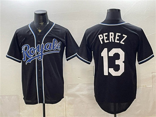 Kansas City Royals #13 Salvador Perez Black 2026 Fashion Replica Black Out Stitched Baseball Jersey - Main View