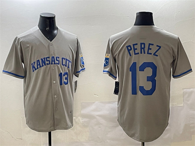 Kansas City Royals #13 Salvador Perez Gray 2024 Away Limited Stitched Baseball Jersey - Main View