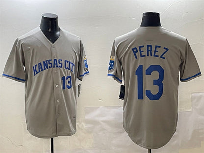 Kansas City Royals #13 Salvador Perez Gray 2024 Away Limited Stitched Baseball Jersey - Main View