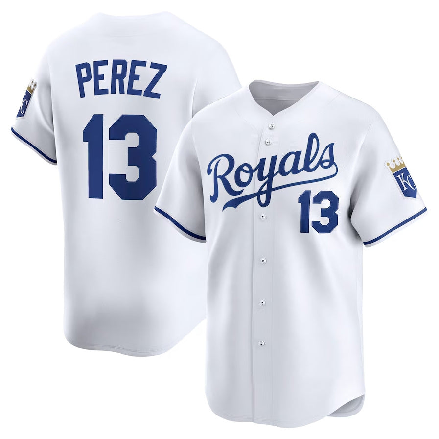 Kansas City Royals #13 Salvador Perez Home Limited Player Jersey - White Stitched Baseball Jersey - Main View