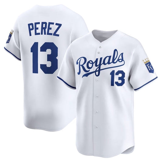 Kansas City Royals #13 Salvador Perez Home Limited Player Jersey - White Stitched Baseball Jersey - Main View