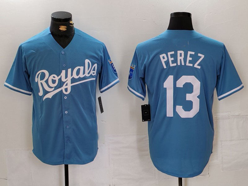 Kansas City Royals #13 Salvador Perez Light Blue Cool Base Stitched Baseball Jerseys - Main View