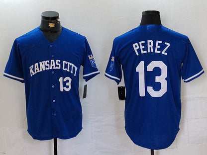 Kansas City Royals #13 Salvador Perez Number Royal Cool Base Stitched Baseball Jerseys - Main View