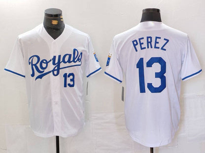 Kansas City Royals #13 Salvador Perez Number White Cool Base Stitched Baseball Jerseys - Main View