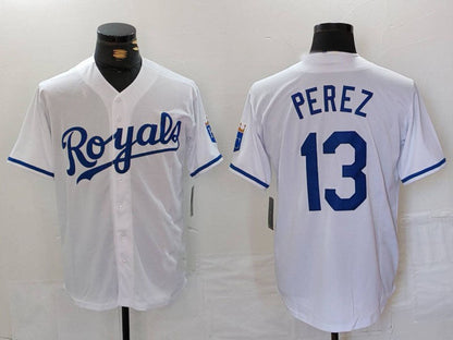 Kansas City Royals #13 Salvador Perez White Cool Base Stitched Baseball Jerseys - Main View