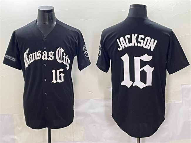 Kansas City Royals #16 Bo Jackson Black 'Gothic Crown Edition' Vapor Premier Limited Stitched Baseball Jersey - Main View