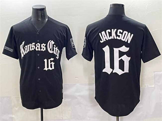 Kansas City Royals #16 Bo Jackson Black 'Gothic Crown Edition' Vapor Premier Limited Stitched Baseball Jersey - Main View