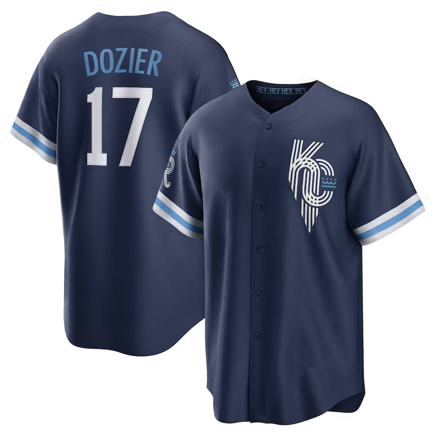 Kansas City Royals #17 Hunter Dozier City Connect Replica Player Jersey - Navy Stitched Baseball Jersey - Main View