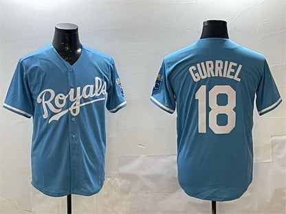 Kansas City Royals #18 Yuli Gurriel Blue Cool Base Stitched Baseball Jersey - Main View