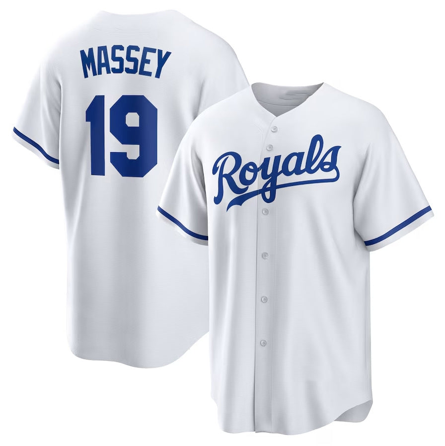Kansas City Royals #19 Michael Massey Home Replica Jersey - White Stitched Baseball Jersey - Main View