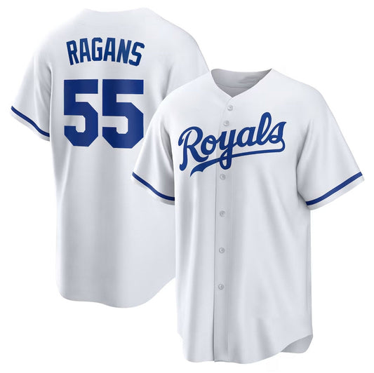 Kansas City Royals #55 Cole Ragans Home Replica Jersey - White Stitched Baseball Jersey - Main View